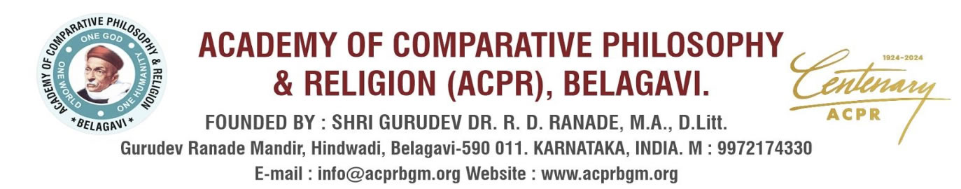THE ACADEMY OF COMPARATIVE PHILOSOPHY & RELIGION (APCR) - Belagavi, Karnataka, India